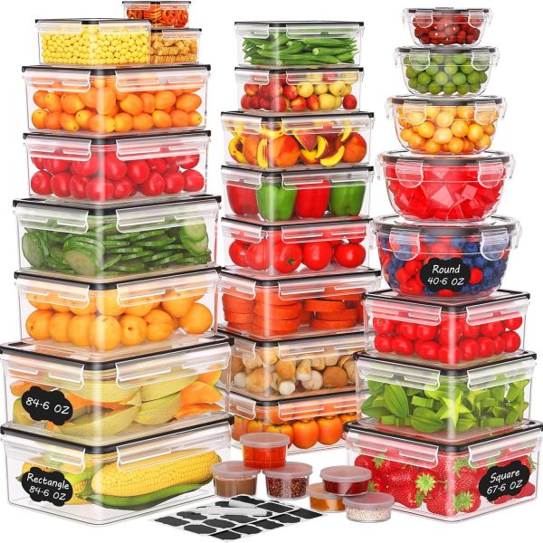 ORDELUX 62 PCS Large Food Storage Containers with Lids Airtight (31 Lids & 31 Containers)- 85 OZ Reusable Plastic Leakproof Meal-Prep Container for Kitchen Storage Organization Microwave/Dishwasher Safe